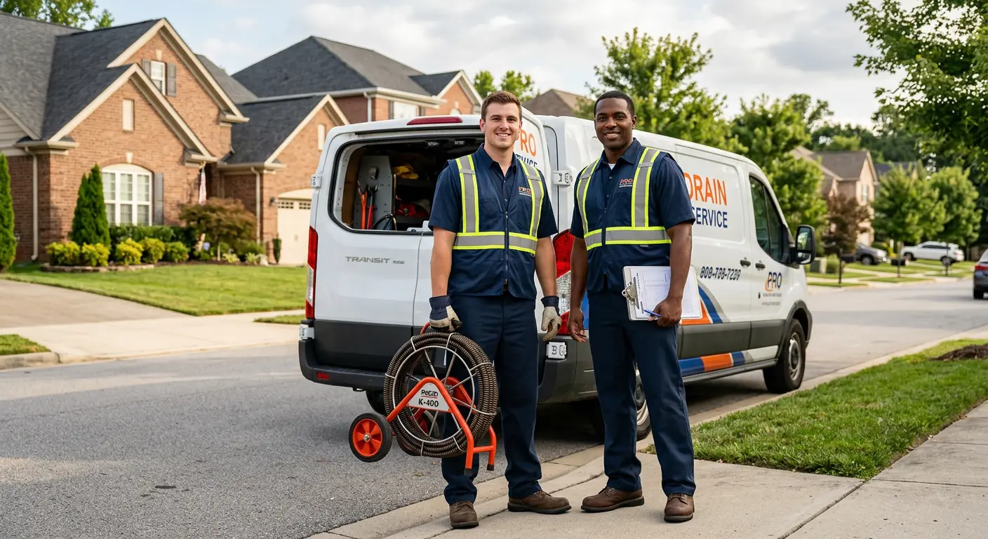 Sewer and drain service team with equipment ready for work in Picayune