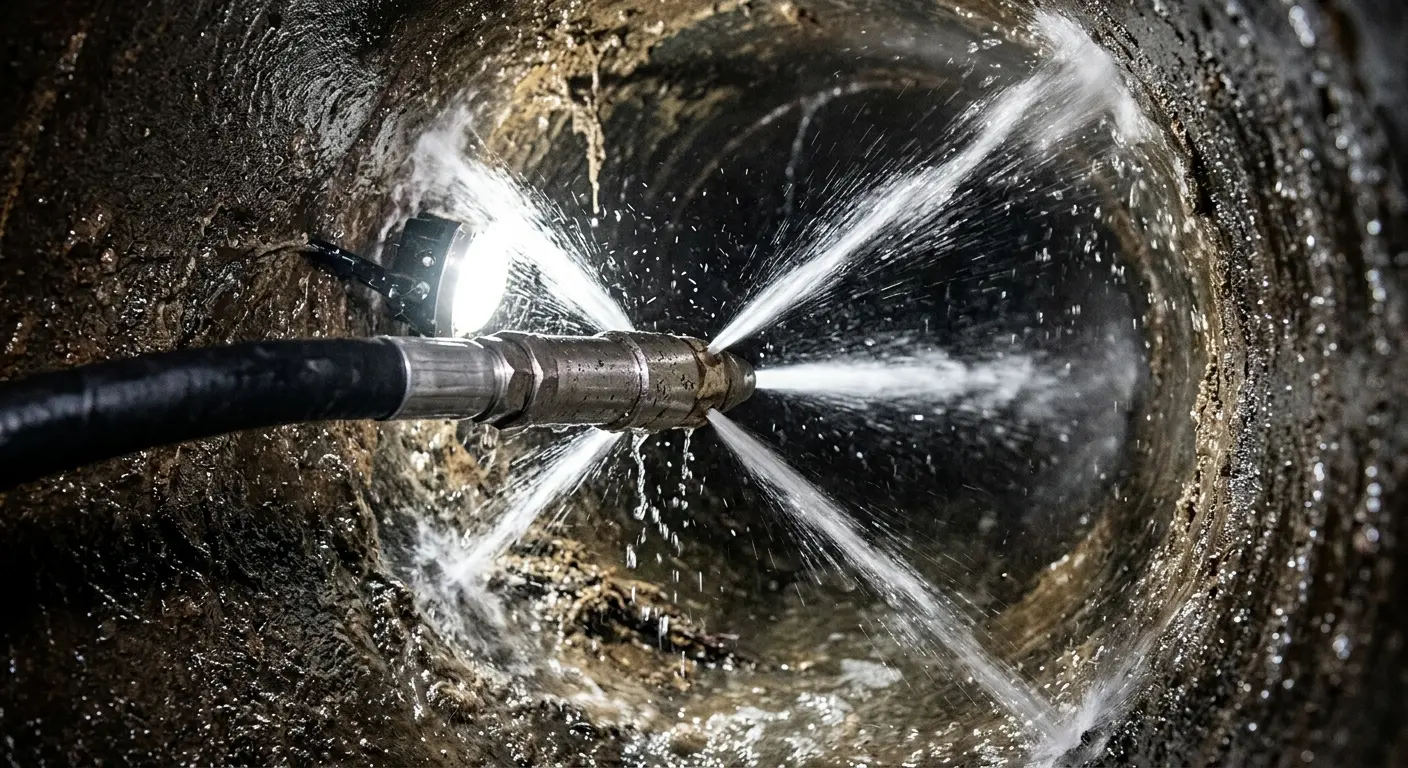 High-pressure hydro jetting nozzle cleaning sewer pipe for Storm Drain Cleaning in Picayune